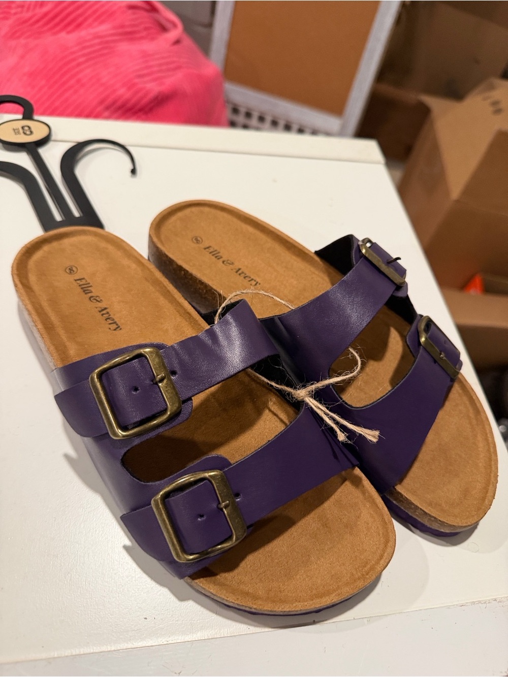 Purple Double-Buckle Slide Sandals